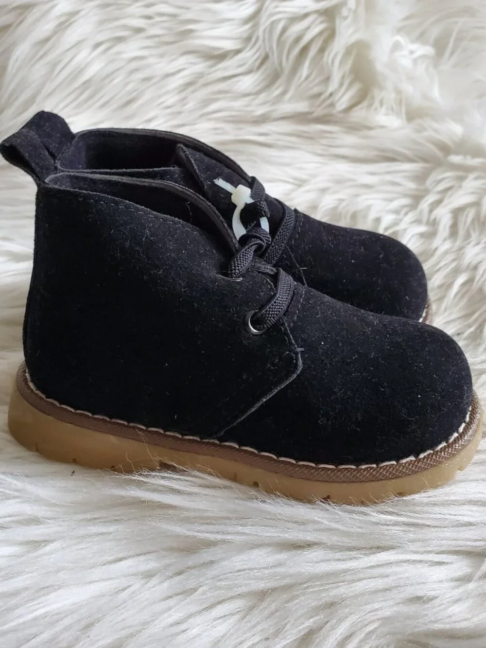 Boy's Black Lace Up Slip On Comfy Suede Boots SZ 5